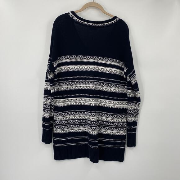 Vince Sweater Textured Stripe Cotton V Neck Pullover White Black Womens XS - Picture 4 of 8